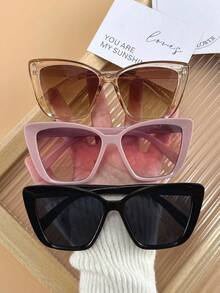 3副女士猫眼眼镜套装，适合日常出行、摄影，复古风格，适合夏季海滩度假、户外活动和旅行。 - 黑灰紫粉透茶 - 查看 8