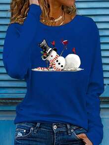 Long Sleeve Tops WomenWomen's Fun Snowman Wine Print Sweater Style Top - Soft Red Christmas Shirt, Round Neck Long Sleeve Winter Party Shirt, Suitable For New Year's Eve Fits And All-Season Machine Washable Clothing - Holiday Long-Sleeved T-ShirtLoose And Comfortabletops Winter Clothes For Women - trắng - Xem 4
