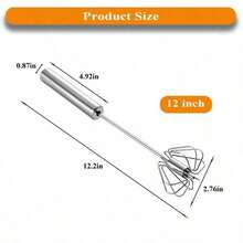 Stainless Steel Semi Automatic Whisk Egg Beater Whizzy Whisk, Hand Push Blender Kitchen Mixer Wisking Tool For Blending Cooking Gadgets(12in) - Default - View 5