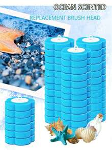 3件套马桶清洁刷，带可替换刷头和香味，配有装饰性金色边框收纳架，适用于清洁浴室、厨房、宿舍的马桶、水槽、浴缸和地板，非常适合开学季使用。 - 藍色海洋替換刷頭(不含手柄底座) - 查看 3
