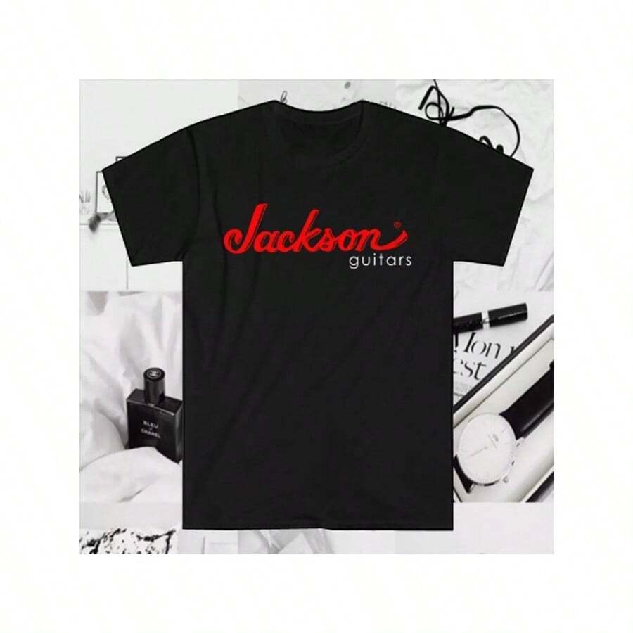 Jackson Guitars Men's Black T-Shirt With Red Logo & Geometric Applique Design - Casual Short Sleeve Round Neck Tee, Regular Fit For Music Enthusiasts, Sizes S-5XL - màu đen - Xem 1