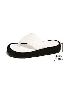 Girl's Thick Sole Flip Flops, Flat Thong Sandals For Summer, Beach Wear - White - View 7