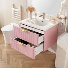Wall-Hung Vanity Unit With A Single Basin And Double Compartment, Made Of Moisture-Resistant MDF, With A Stain-Resistant Ceramic Basin And An Unlacquered Melamine Surface. Space-Saving And Available In Pink.