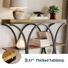 Mesas de Consola estrechas de 39 Pulgadas para Entrada, Mesa de sofá Industrial de 3 Niveles con Base Redonda de Metal y estantes de Almacenamiento para Sala de Estar, Pasillo, vestíbulo - Marrón - Ver 4