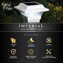 Classy Caps SLO82W - Tapa de poste solar imperial - Se adapta a postes de 2 x 2 pulgadas, 2.25 x 2.25 pulgadas, 2.5 x 2.5 pulgadas, aluminio recubierto de polvo blanco(default) - Multicolor - Ver 9
