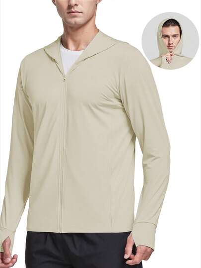 Men's Simple Solid Color Hooded Lightweight Breathable Casual Sun Protection Jacket, Summer