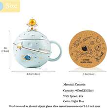 Tazza carina con motivo a astronauta, design a pianeta, rilievo spaziale, tazza da caffè in ceramica, coperchio originale con cucchiaio, adatta per caffè, tè e latte, divertente regalo di compleanno - Blu - Visualizzare 4