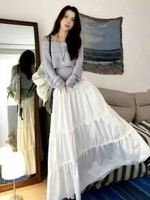 韩式宽松针织毛衣背心套装，灰色，秋冬款 - 灰色 - 查看 3