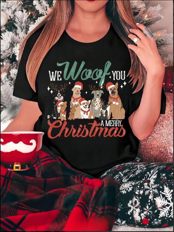 Camiseta gráfica casual de Navidad para hombres y mujeres - Mezcla de poliéster y spandex, cuello redondo, manga corta, estampado festivo, tejido de punto de elasticidad media - Top cómodo para todas las estaciones