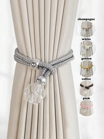 1pc/2pcs/4pcs Luxury Crystal Pendant Polyester Curtain Tie Backs, Suitable For Curtain Fixing And Decoration, Multiple Colors Available
