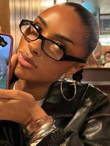 1 Pair Retro Square Small Frame Transparent Lens Glasses, Versatile Personalized Clear Eyeglasses Suitable For Travel, Daily Wear And Decoration - 黑框透明 - 查看 2