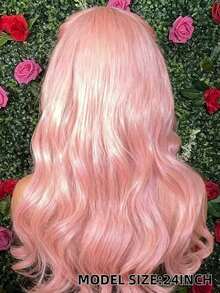 13X4 Baby Pink Color Long Body Wave Lace Front Wig Water Wave Wigs Glueless Free Part Heat Resistant Light Pink Synthetic Hair Replacement Wigs For Women Perfect For Daily Wear Parties Special Occasions - Hồng - Xem 5