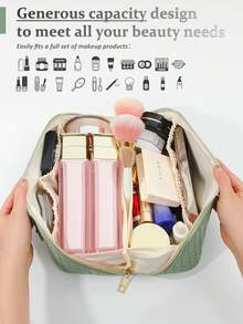 1 PC Mint Green Pu Leather Premium Pillow Bag, Versatile Travel And Commuter Handbag Make Up Bag,Fashionable And Casual Large Capacity Portable Zipper Makeup Bags,Travel And Vacation Essentials Cosmetic Bags For Sanitary Napkins,Pouch Pads - 綠色 - 查看 4