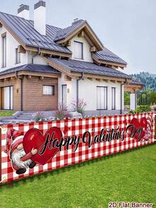 1pc Happy Valentine's Day Banner, 200x40cm Polyester Valentine's Day Outdoor Hanging Banner, Sweet Heart Gift Box & Gnome Pattern Welcome Sign, Happy Valentine's Day Party Supplies, Outside Fence Garage Garden Porch Backdrop Home Decor Wall Room Decor - Multicolor - View 6