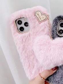 Ins Style Plush 17 Heart Pendant, Compatible With Apple Phone Case, High-End Shock-Proof Warm Soft Case, High Aesthetic Value Women's Model