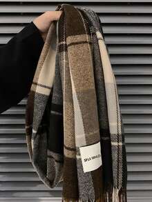 1 件复古优雅舒适的仿羊绒格子围巾，男女通用 - 秋冬季温暖；饰有流苏，是送给丈夫、妻子、父亲、母亲和孩子的理想礼物。