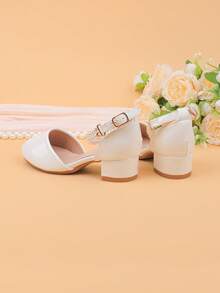 女童甜美碎花礼服鞋，适合婚礼、派对、节日等场合，适合幼儿、小女孩和大女孩，经典舒适百搭的白色珍珠高跟鞋，正式场合、演出、芭蕾舞、公主鞋，亮面露趾鞋 - 白色 - 查看 9