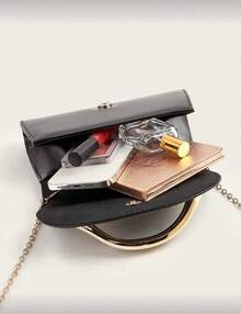 Women's Shoulder And Handbag With Chain Strap And Gold Details, Ideal For Parties, Weddings, And Events. - 黑色 - 查看 3