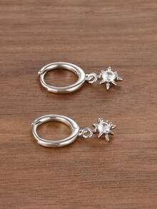 1 Pair Star Dangle Earrings For Women Sparkling Zirconia Geometric Ear Piercing Hanging Earring - Silver-13# - View 3