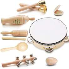 Wooden Orff Musical Instrument Toy Storage Bag, Fine Motor Percussion Music Education, Includes Bells, Drums, Egg Shakers, Etc. - Multicolor - View 2