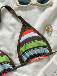 Bộ bikini 2 mảnh màu trơn, kiểu dáng giản dị, thanh lịch, gợi cảm, buộc dây, đính hạt ngọc trai, thích hợp mặc đi biển, nghỉ dưỡng, du lịch mùa xuân/hè. - Nhiều màu - Xem 5