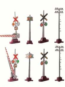 8pcs Miniature Traffic Train Track Signals Set Models, Crossing Gates & Warning Signs, Traffic Light Props, Miniature Creative Red GreenLight, Traffic Signal Pedestrian Light, Accessories For Train Road Landscapes And Building Model Scenes, Party Gift, Construction Pretend Play, Construction Party, Carnival Games, Room Decor