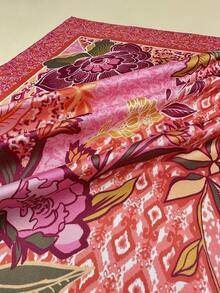 1pc Women's Bohemian Style Printed Square Scarf, Elegant Satin Neckerchief Headscarf Hair Accessory