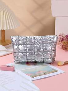 1pc Quilted Down Makeup Bag, Fashion Thickened Makeup Bag, Quilted Embroidered Diamond Pattern Makeup Bag, Casual Clutch, Warm Mini Bag, Cosmetic Storage Bag, Cosmetic Storage Pouch, Mini Makeup Bag, Travel Makeup Bag, Christmas Gift, Friend Gift, Gift, Mother's Day Gift - Multicolor - View 15