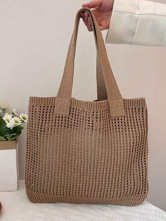 夏季时尚度假沙滩包，优雅白色女士手提包，钩编女士托特包，午餐包，单肩包，旅行必备，邮轮必备，适合休闲、度假、购物以及搭配商务休闲装，适合女性、大学生，母亲节礼物，婚礼新娘伴娘礼物