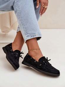 Mocassins pour femmes élégants  à lacets, chaussures plates Calivra rose clair, rose, noir, marron, vert - Noir - Voir 6