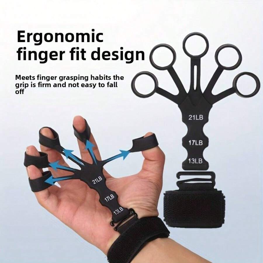 1pc New Silicone 5-Finger Hand Grip Trainer Wrist Developer - Multi-Color - Black - View 1