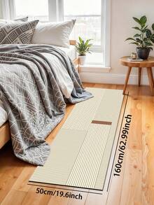 1 片硅胶厨房地垫，每块地垫均采用密集的竖条纹纹理，不同地垫之间的条纹密度或排列方向略有不同，饰以棕色小长方形点缀，风格简约清新，偏向北欧/极简主义设计，厨房地垫