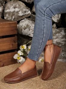 Women's Handmade Stitching Flat Loafers, Comfortable Non-Slip Soft Bottom Casual Moccasins - Brown - View 5