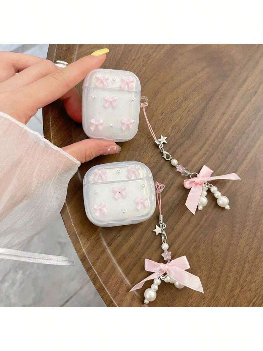 Ốp tai nghe Bluetooth không dây hình bướm bằng nhựa màu hồng, tương thích với Apple 4/3/Pro/Pro2, chống rơi vỡ, có mặt dây chuyền hình bướm, quà tặng cho bạn gái. - Bướm hồng - Xem 1