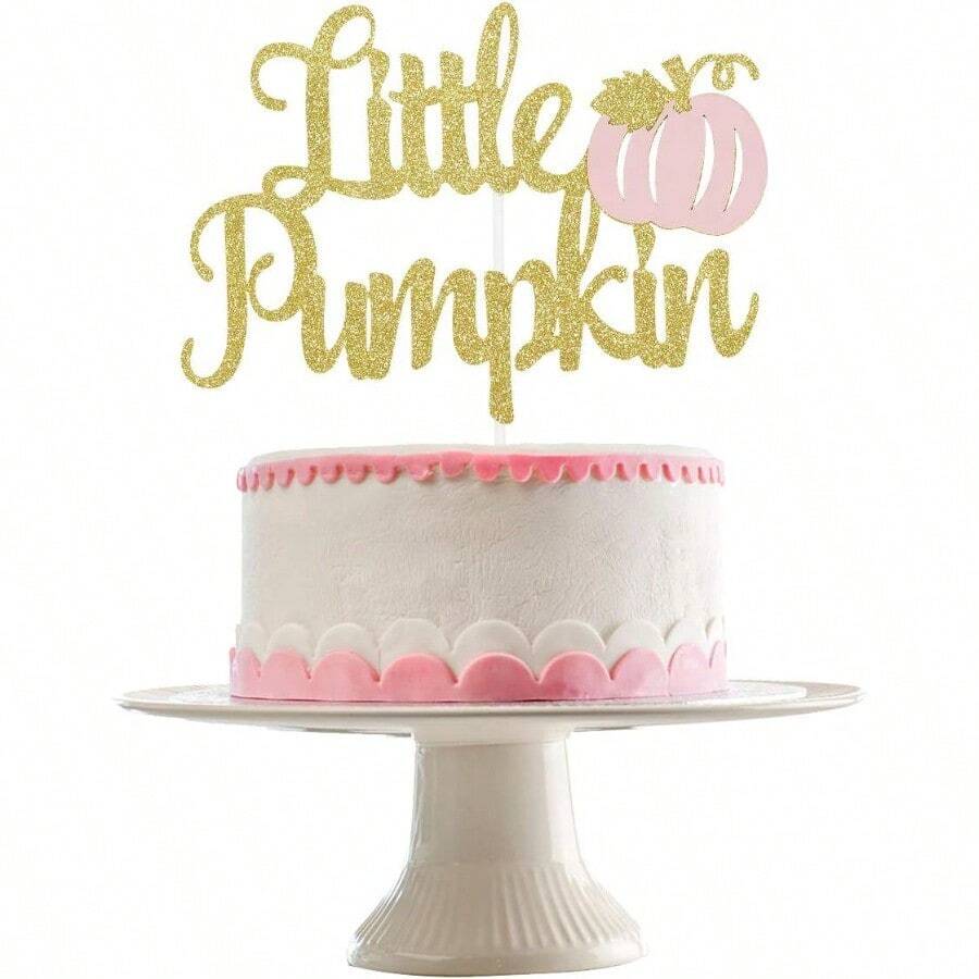 DLittle Pumpkin Cake Topper Gold And Pink Little Pumpkin Baby Shower Cake Topper For Little Pumpkin 1st Birthday Baby Shower Cake Plies - GoldandPinkPumpkin - View 1