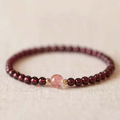 1件石榴石串珠手链，搭配草莓石英 - DIY女士手链礼物