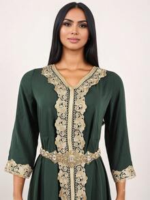 حزام جلابية مغربية للنساء قطعة واحدة، من سبيكة الزنك المنقوشة بشكل مجوف مرصع بأحجار كريمة متعددة الألوان، قابل للتعديل الطول، إكسسوارات مجوهرات زفاف مغربية للنساء حزام خصر ذهبي، إكسسوارات عيد الحب - متعدد الألوان - مشاهدة 6