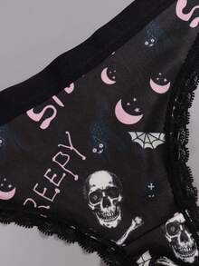 Dircho 8条性感可爱哥特风撞色蕾丝丁字裤，印花舒适丝滑贴身内裤，女士内衣裤 - 彩色 - 查看 7