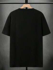 ZIVRE Men's Short Sleeve Casual T-Shirt With Letter Graphic Print, For Friends - 黑色 - 查看 4