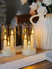 3-Wick Flameless LED Candle, Battery Operated, Suitable For Halloween, Romantic Weddings, Home Decor, Etc. - White - View 6