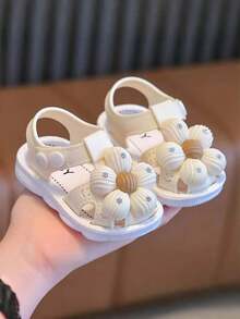 Caweiny Girls Summer Elegant Fashion Sweet Floral Korean Style Princess Student Cute Versatile Beach Sandals - White - View 2