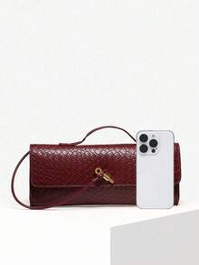 SIA Women Vintage Minimalist Faux Woven Texture Angola Red Retro Flap Lock Large Capacity Clutch Bag, Handbag, Shoulder Bag Suitable For Evening Parties, Daily Wear, Fashionable Clutch Bags For Woman, Party Bags,Perfect For Party Wedding Prom Dinner/Banquet Matching With Holiday Party Dress Evening Dress & Sequin Dress - 酒紅色 - 查看 3