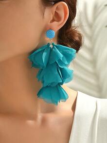 1 Pair Light Blue Multi-Layer Tassel Earrings, Handmade Bohemian Style Jewelry For Women, Suitable For Parties, Galas And Other Occasions - Light Blue - View 5