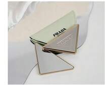 Prada 1个品牌经典三角镜，女士化妆镜，便携式PU皮革，女士化妆镜，日常使用学生宿舍桌面立式化妆镜 - 优雅设计节日礼物，小巧镜子 - 銀色 - 查看 4