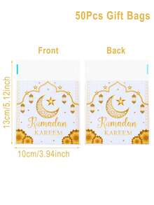 50/100 chiếc Túi Quà Tặng Tự Dán Màu Trắng Vàng In Hình Trăng & Sao, Túi Kẹo Ramadan, Túi Bao Bì Kẹo Chủ Đề Ramadan Dùng Để Trang Trí Ramadan, Trang Trí Nhà Cửa Ramadan, Vật Dụng Đóng Gói Quà Tặng Ramadan, Trang Trí Eid Al-Fitr, Trang Trí Bàn Ăn Tại Nhà, Quà Tặng Eid Al-Fitr, Vật Dụng Tiệc Lễ Ramadan Hồi Giáo - Nhiều màu - Xem 5