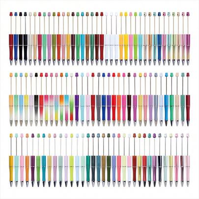 45支随机颜色串珠圆珠笔，硅胶珠焦点笔 DIY工艺用品