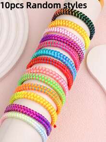 Bộ 10 chiếc dây đeo tay dệt kiểu Bohemian màu sắc thời trang, có thể điều chỉnh kích thước, họa tiết hình học lượn sóng cổ điển, thích hợp cho bé trai và bé gái đeo làm quà tặng trong các dịp lễ hội hàng ngày. - 10 sợi dây bện - Xem 8