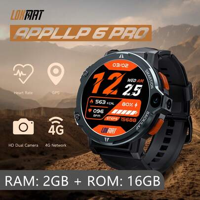 LOKMAT APPLLP 6 PRO Smartwatch mit einem 1,54 Zoll großen runden HD-Bildschirm, 4G/5G-SIM-Kartenunterstützung, WLAN, HD-Doppelkameras, Push-Benachrichtigungen, Herzfrequenzüberwachung und Android-Betriebssystem.