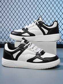 Classic Black White Skate Shoes - Low Top Lace-Up Casual Sneakers For Men, Unisex Everyday Fashion Tennis Shoes, Perfect Gift Idea - 白黑 - 查看 3