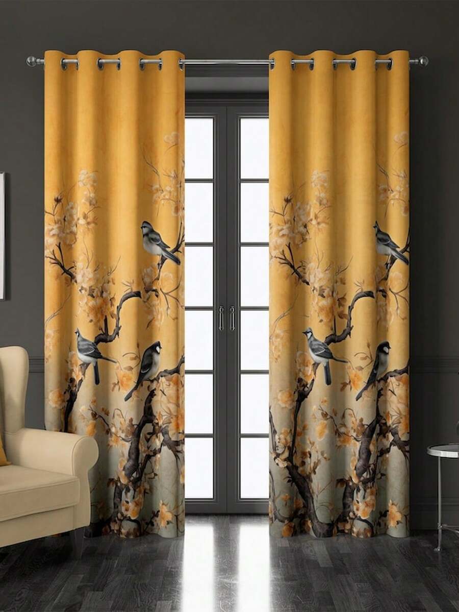 Mustard Yellow Chinoiserie Curtains, Victorian Bird And Floral DR1apes For Living Room – S1oft VeL1Vet Panel, Custom Window TreatM1ent700g Double Panel Door Curtain Suitable For All Rooms, Whether Bedroom Or Living Roomhighquality Heavy Fabric Suitable For All SeaS1ons,Sturdy To The Touch But Built To LastInsulatingtopS1 Home Fall In For Home VaC1Ation In Home Halloween DE1cor - trắng - Xem 1